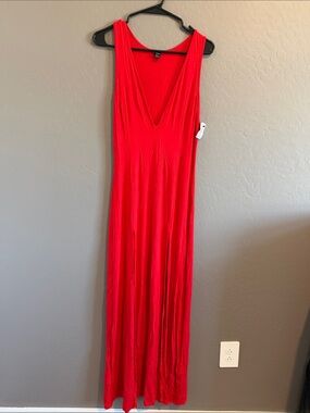 Sleeveless V-Neck Red Maxi Dress